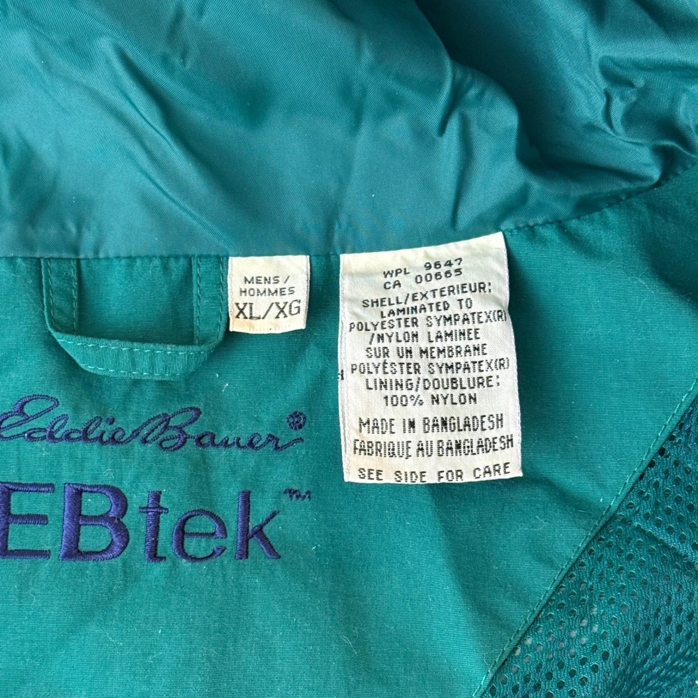 Eddie Bauer EBtek Mens XL Green Hooded Rain Jacket Sympatex Vintage 23701 - Picture 5 of 16